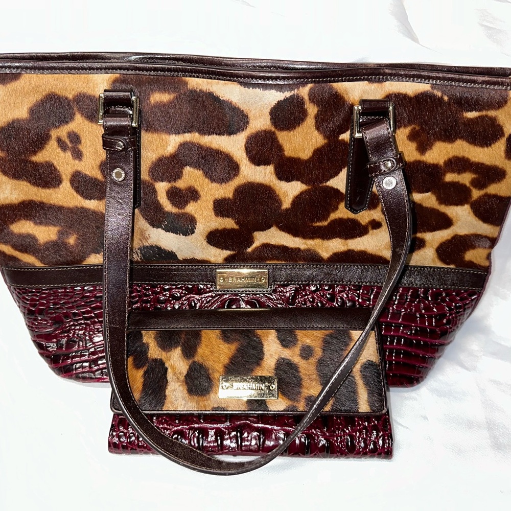Brahmin Medium Asher Tote in Calf Hair Bergundy - Picture 2 of 2